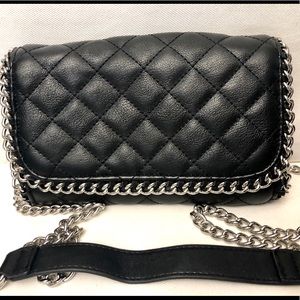 Black faux leather silver accents crossbody/clutch